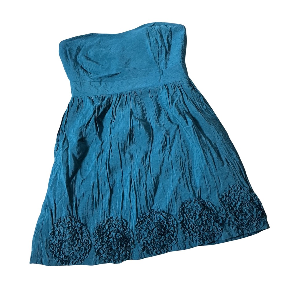 Francesca's Rosette Hem Strapless Mini Dress Womens Large Teal Blue Formal Fit